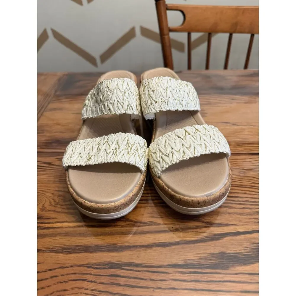 Lifestride Bzees White Double Strap Slide Resort Air Step Wedge Sandals Size 7.5 - Picture 2 of 7